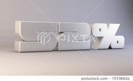 52 percent 3d metal text isolated on white, 3d render illustration 70596682
