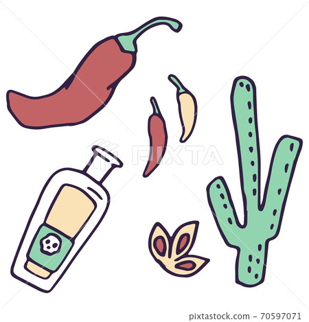 Tequila and cactus on white isolated backdrop - Stock Illustration