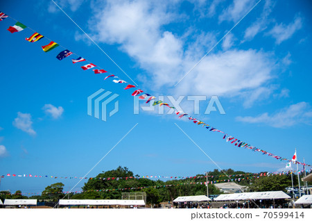 Multiple national flags of elementary school athletic meet Multiple national flags of elementary school athletic meet 70599414