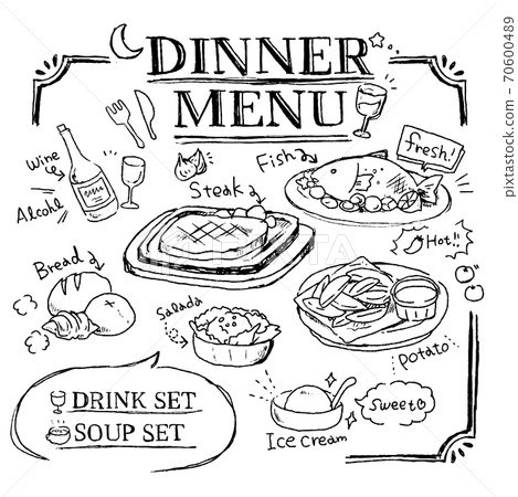 Line art dinner menu material - Stock Illustration [70600489] - PIXTA