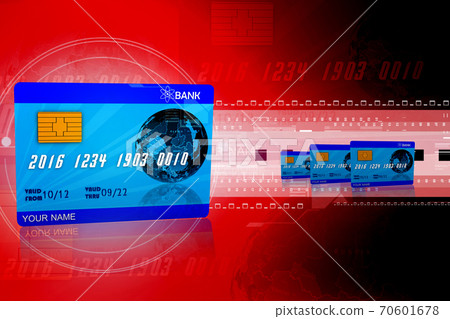 Digital illustration of ATM CARD in color background 70601678