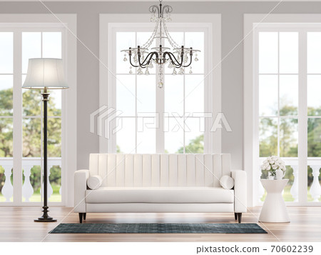 Classical style living room with blurry nature background 3d render Classical style living room with blurry nature background 3d render 70602239