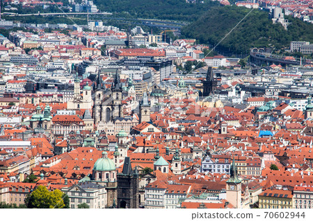 Prague old town sky view church old houses panoramic view 70602944