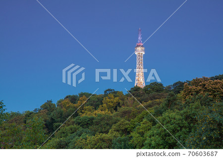 Prague Lookout Tower after Dark. Built on Petrin hill, sometimes also called small Eiffel Tower. Prague Lookout Tower after Dark. Built on Petrin hill, sometimes also called small Eiffel Tower. 70603687
