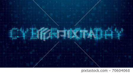Cyber Monday futuristic cyberpunk glitch banner. Blue glowing digital cyber Monday inscription. 8 bit title. Design for a promo event. Vector Cyber Monday futuristic cyberpunk glitch banner. Blue glowing digital cyber Monday inscription. 8 bit title. Design for a promo event. Vector 70604068