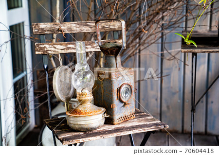old railway signal lantern and kerosene lamp 70604418