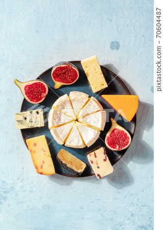 Cheese platter, shot from above, with copy space 70604487