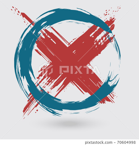 Blue and red ink round cross stroke on white background. 70604998