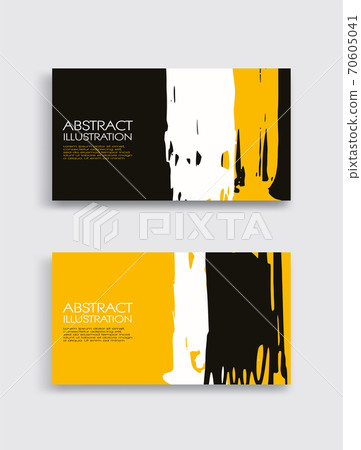 Black white yellow ink brush stroke card on white background. Japanese style. Black white yellow ink brush stroke card on white background. Japanese style. 70605041