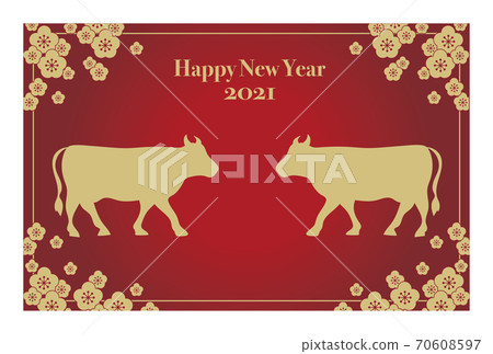 2021 New Year's card template, red background, postcard size horizontal 2021 New Year's card template, red background, postcard size horizontal 70608597