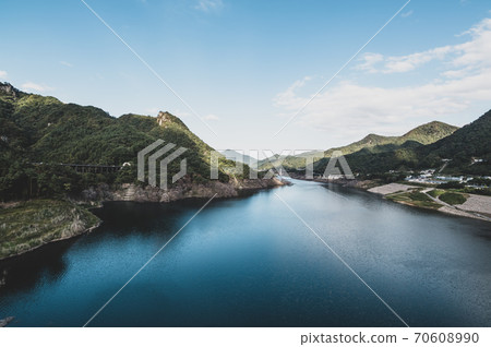 Autumn Yanba Lake Agatsuma and surrounding mountains View from Fudo Bridge 2020.10 e-2 film style 70608990