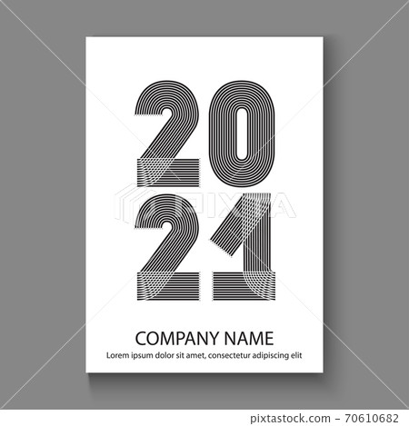 Abstract modern cover design colorful neon zigzag background with  2021 happy new year, 2021 numbers in thin lines striped style, vector illustration for Annual Report, banner, brochure, magazine, 70610682
