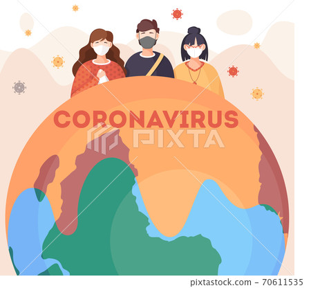 Coronavirus in China and in the world. People in white medical face mask. Concept of quarantine 70611535