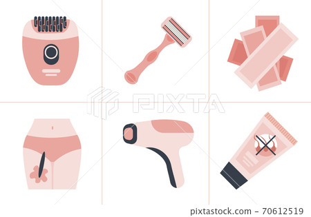 set shaving razor lazer epilator wax strips depilatory sugar paste hair removal methods concept set shaving razor lazer epilator wax strips depilatory sugar paste hair removal methods concept 70612519