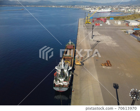 Autumn Aerial view of the autumn scenery of a cargo ship moored after unloading at Hakodate Port, Hakodate City, Hokkaido 70613970