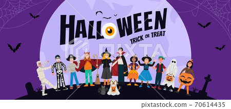 Halloween party background, Kids in Halloween costumes. Vector 70614435
