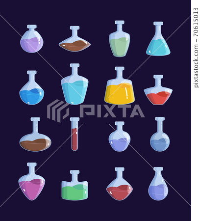 Potion jar. Witchcraft magic bottles game design objects antidot vector pictures set Potion jar. Witchcraft magic bottles game design objects antidot vector pictures set 70615013