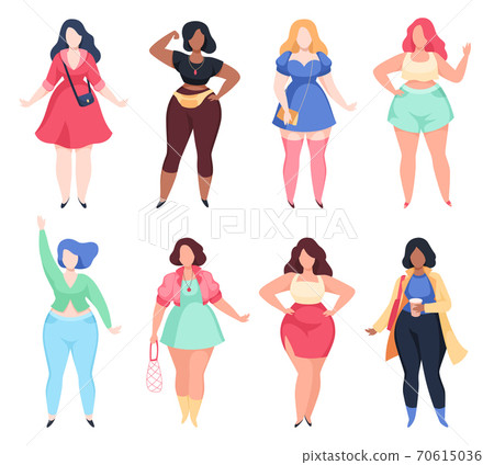 Fat women. Charming plus size woman in - Stock Illustration