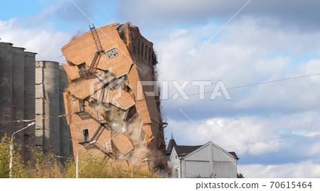 Industrial controlled explosion abandoned building 70615464
