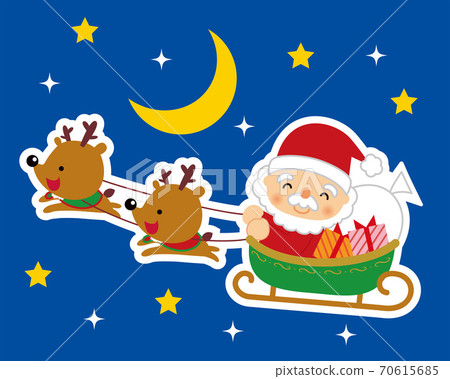 聖誕老人和馴鹿騎雪橇的插圖 聖誕老人和馴鹿騎雪橇的插圖 70615685