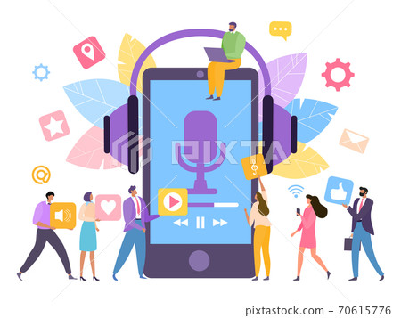 Business character people teamwork assistant concept, worker online voice support customer isolated on white, flat vector illustration. 70615776