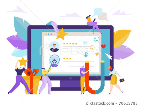 Crm management business analysis at computer, vector illustration. Digital marketing service strategy and technology for customer. Crm management business analysis at computer, vector illustration. Digital marketing service strategy and technology for customer. 70615783