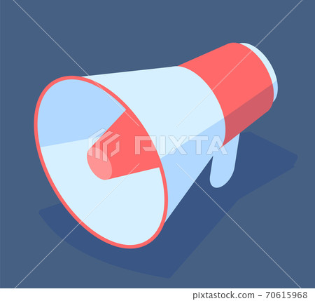 Big cartoon conceptual megaphone, isometric image. Customer journey concept. Flat vector image Big cartoon conceptual megaphone, isometric image. Customer journey concept. Flat vector image 70615968