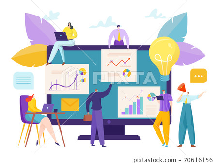 Business creative teamwork in flat computer, vector illustration. Businessman people technology in office design concept. Business creative teamwork in flat computer, vector illustration. Businessman people technology in office design concept. 70616156