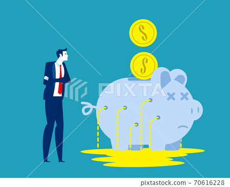 Business person with leaking piggy bank. Business financial vector Business person with leaking piggy bank. Business financial vector 70616228