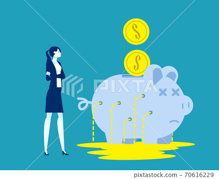 Business person with leaking piggy bank. Business financial vector 70616229