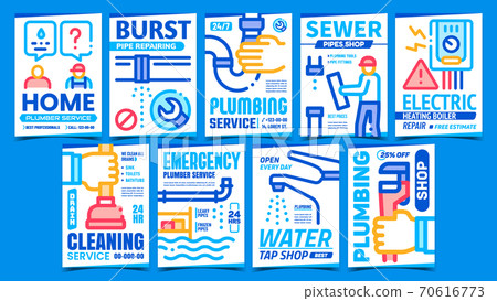 Plumber Service Creative Promo Posters Set Vector - Stock Illustration ...