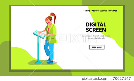 Digital Screen Pos Terminal Touching Girl Vector 70617147