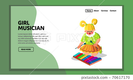 Girl Musician Instrument Performing Melody Vector Illustration 70617170