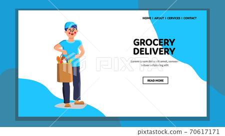 Grocery Delivery Service Worker Carry Food Vector Grocery Delivery Service Worker Carry Food Vector 70617171