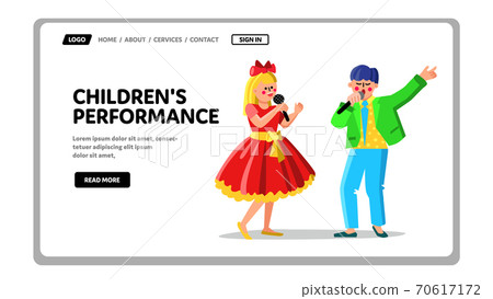 Children Performance Song In Microphone Vector Illustration Children Performance Song In Microphone Vector Illustration 70617172