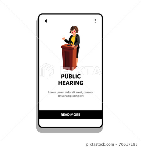 Public Hearing Woman Speaker At Pedestal Vector Public Hearing Woman Speaker At Pedestal Vector 70617183