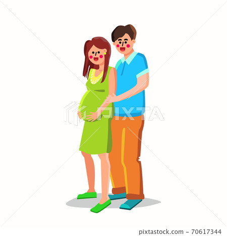 Pregnant Woman Embracing Man Happy Family Vector Pregnant Woman Embracing Man Happy Family Vector 70617344