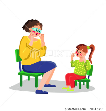 Speech Therapist Teaching Letter Small Girl Vector 70617345