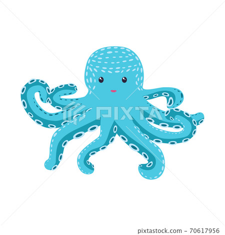 Happy Pink, Turquoise Octopus Cartoon Mascot Character. Marine inhabitants, Scandinavian style, hand drawn Happy Pink, Turquoise Octopus Cartoon Mascot Character. Marine inhabitants, Scandinavian style, hand drawn 70617956