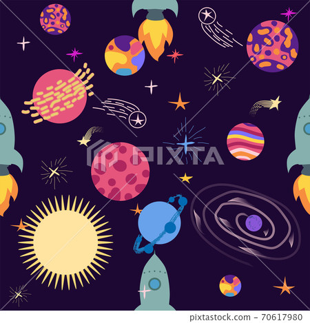 Seamless outer space ufo rocket science kids background pattern Seamless outer space ufo rocket science kids background pattern 70617980