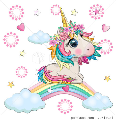 Cute magical unicorn and rainbow. 70617981