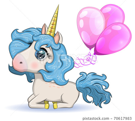 Cute magical unicorn. Print for t-shirt. Romantic hand drawing illustration for children. Cute magical unicorn. Print for t-shirt. Romantic hand drawing illustration for children. 70617983