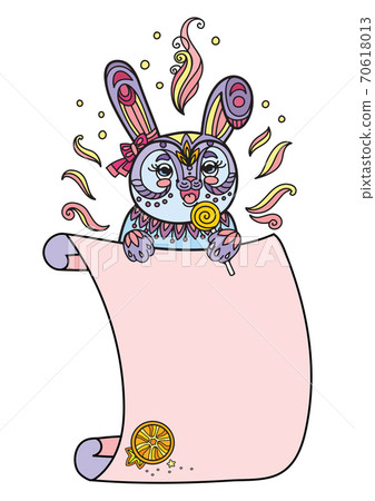 Cute kawaii rabbit and blank sign template 70618013