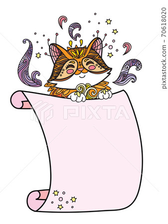 Cute kawaii cat with blank sign template Cute kawaii cat with blank sign template 70618020