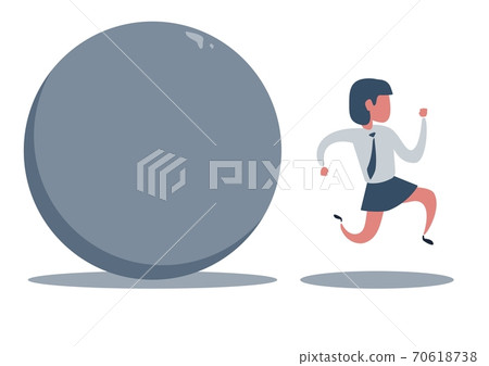 Problems Of Business - businesswoman running from a rolling stone Problems Of Business - businesswoman running from a rolling stone 70618738