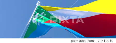 3D rendering of the national flag of Comoros waving in the wind 3D rendering of the national flag of Comoros waving in the wind 70619010