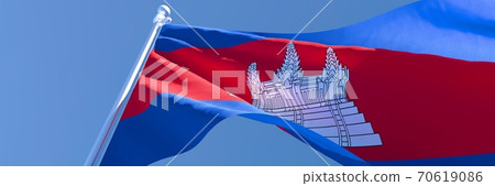 3D rendering of the national flag of Cambodia waving in the wind 70619086