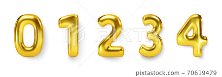 Gold Number Balloons set. Vector realistic golden3d character Gold Number Balloons set. Vector realistic golden3d character 70619479