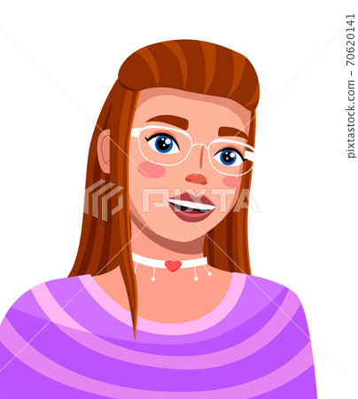 Young brown-haired smiling girl in glasses light makeup and choker at her neck, avatar, portrait Young brown-haired smiling girl in glasses light makeup and choker at her neck, avatar, portrait 70620141
