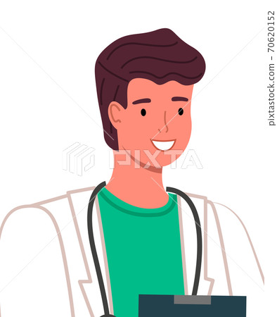 Brown smiling man medical worker in surgical green suit or uniform holds stethoscope. Flat image Brown smiling man medical worker in surgical green suit or uniform holds stethoscope. Flat image 70620152